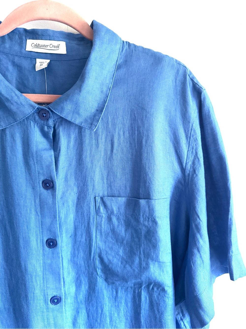 Coldwater Creek Bright Blue Linen Button-Up Shirt
